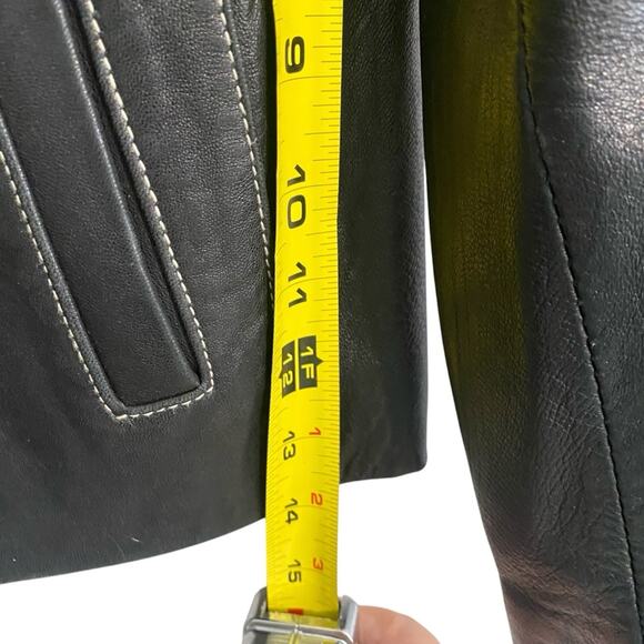 Michael Kors Full Zip Short 100% Leather Black Moto Jacket Women’s Size Large - Picture 9 of 11